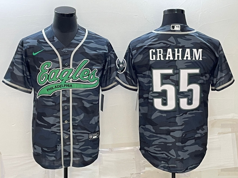 Men's Grey Camo Philadelphia Eagles #55 Brandon Graham With Patch Cool Base Stitched Baseball Jersey
